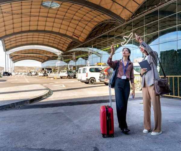 Two European businesswomen at the airport